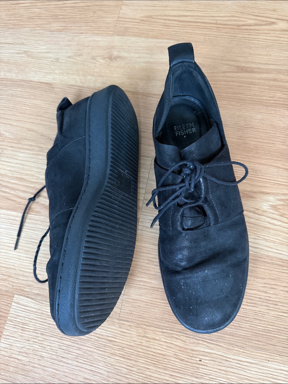 Eileen Fisher Black Suede Lace-Up Sneakers